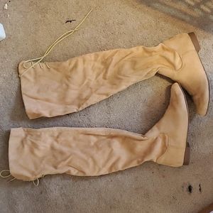 Tan thigh high boots